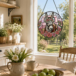 Pink vintage truck donkey stained glass suncatcher window hanging, suitable for home and garden decoration
