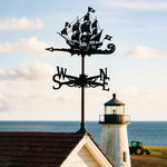 Pirate ship metal weather vane with directional arrows and mounting rod, outdoor roof and garden decoration