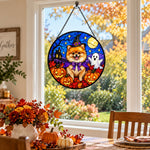 Pomeranian Halloween stained glass suncatcher window hanging, suitable for home and garden decoration