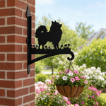 Pomeranian metal hanging basket bracket mounted on outdoor wall for plant decoration
