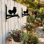 Pomeranian metal hanging basket bracket mounted on outdoor wall for plant decoration