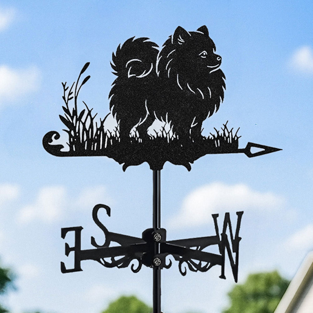 Pomeranian metal weather vane with directional arrows and mounting rod, outdoor roof and garden decoration