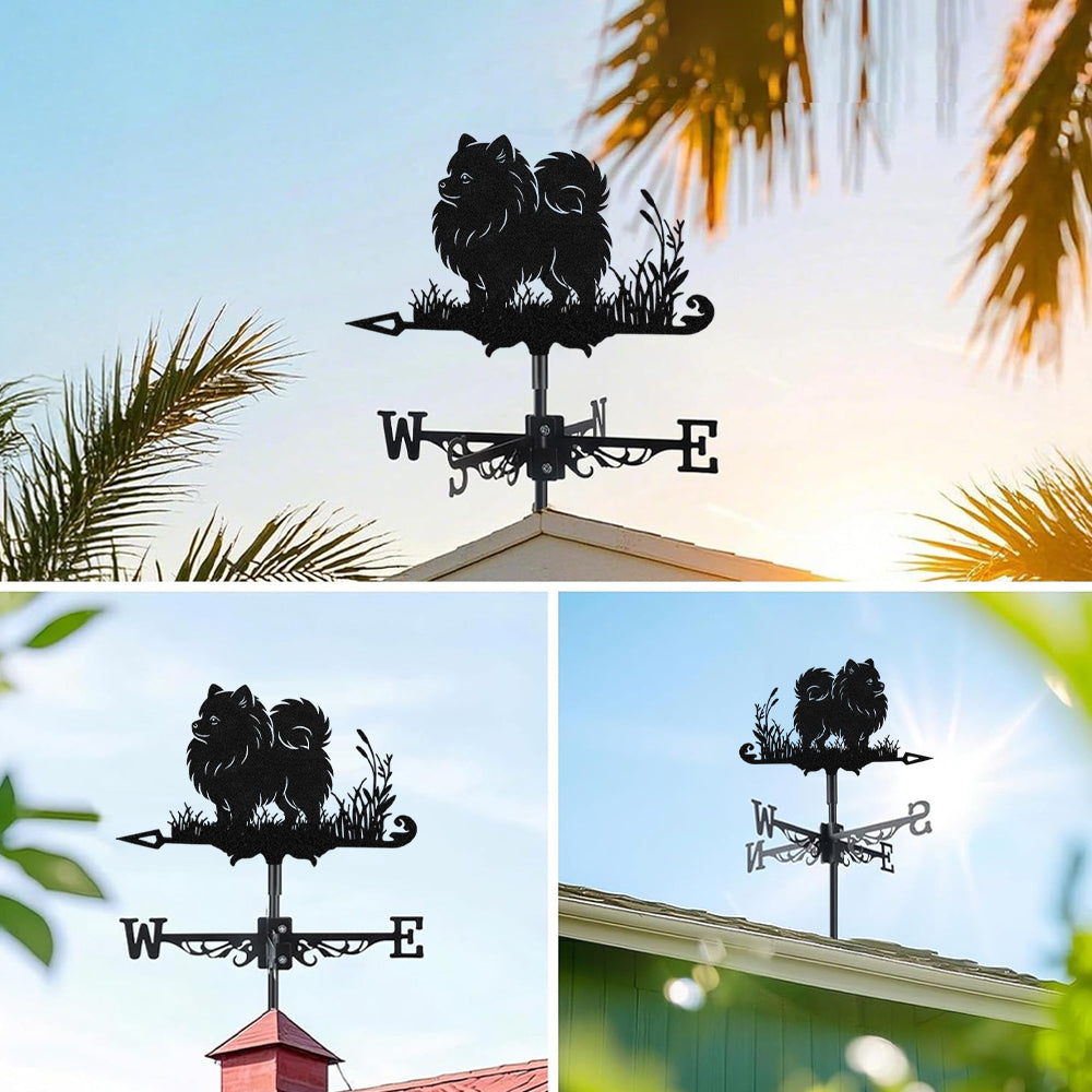Pomeranian metal weather vane with directional arrows and mounting rod, outdoor roof and garden decoration