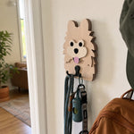 Pomeranian wooden dog wall hook key and leash holder for home entryway organizer