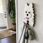 Pomeranian wooden dog wall hook key and leash holder for home entryway organizer