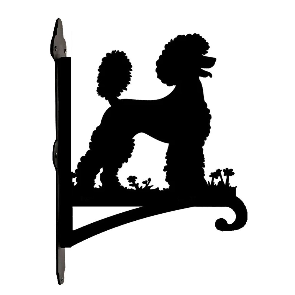 Poodle metal hanging basket bracket mounted on outdoor wall for plant decoration