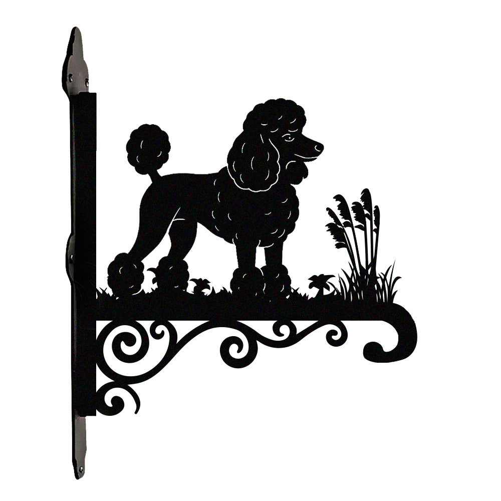 Poodle metal hanging basket bracket mounted on outdoor wall for plant decoration