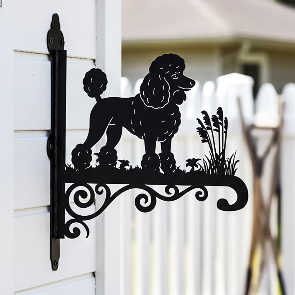 Poodle metal hanging basket bracket mounted on outdoor wall for plant decoration