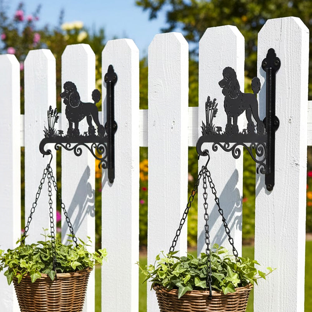 Poodle metal hanging basket bracket mounted on outdoor wall for plant decoration
