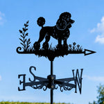 Poodle metal weather vane with directional arrows and mounting rod, outdoor roof and garden decoration