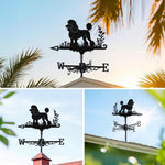 Poodle metal weather vane with directional arrows and mounting rod, outdoor roof and garden decoration