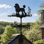 Poodle metal weather vane with directional arrows and mounting rod, outdoor roof and garden decoration