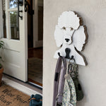 Poodle wooden dog wall hook key and leash holder for home entryway organizer