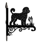 Portuguese water dog metal hanging basket bracket mounted on outdoor wall for plant decoration