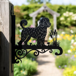 Portuguese water dog metal hanging basket bracket mounted on outdoor wall for plant decoration