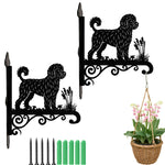Portuguese water dog metal hanging basket bracket mounted on outdoor wall for plant decoration