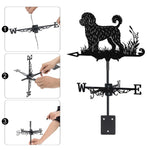 Portuguese water dog metal weather vane with directional arrows and mounting rod, outdoor roof and garden decoration