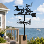 Poseidon metal weather vane with directional arrows and mounting rod, outdoor roof and garden decoration
