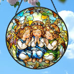 Praying angels stained glass suncatcher window hanging, suitable for home and garden decoration