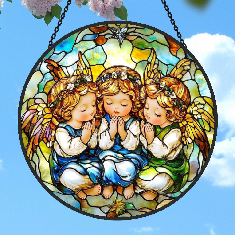 Praying angels stained glass suncatcher window hanging, suitable for home and garden decoration