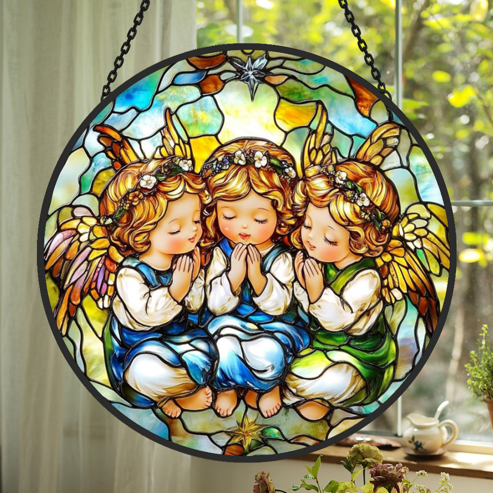 Praying angels stained glass suncatcher window hanging, suitable for home and garden decoration