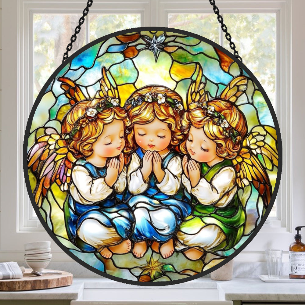 Praying angels stained glass suncatcher window hanging, suitable for home and garden decoration
