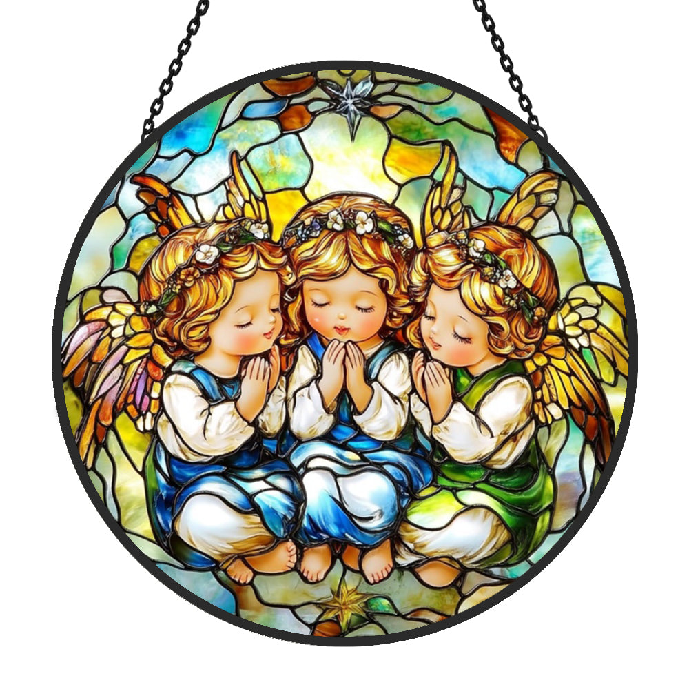 Praying angels stained glass suncatcher window hanging, suitable for home and garden decoration