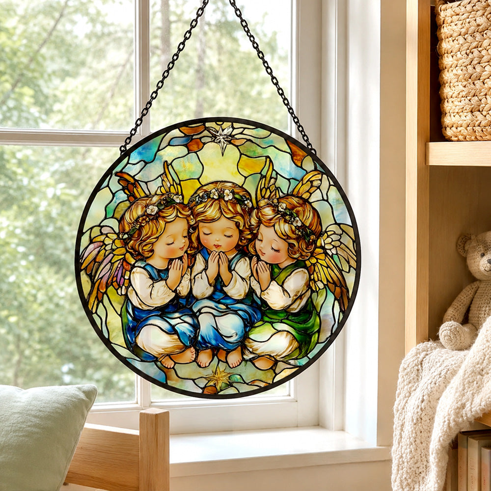 Praying angels stained glass suncatcher window hanging, suitable for home and garden decoration