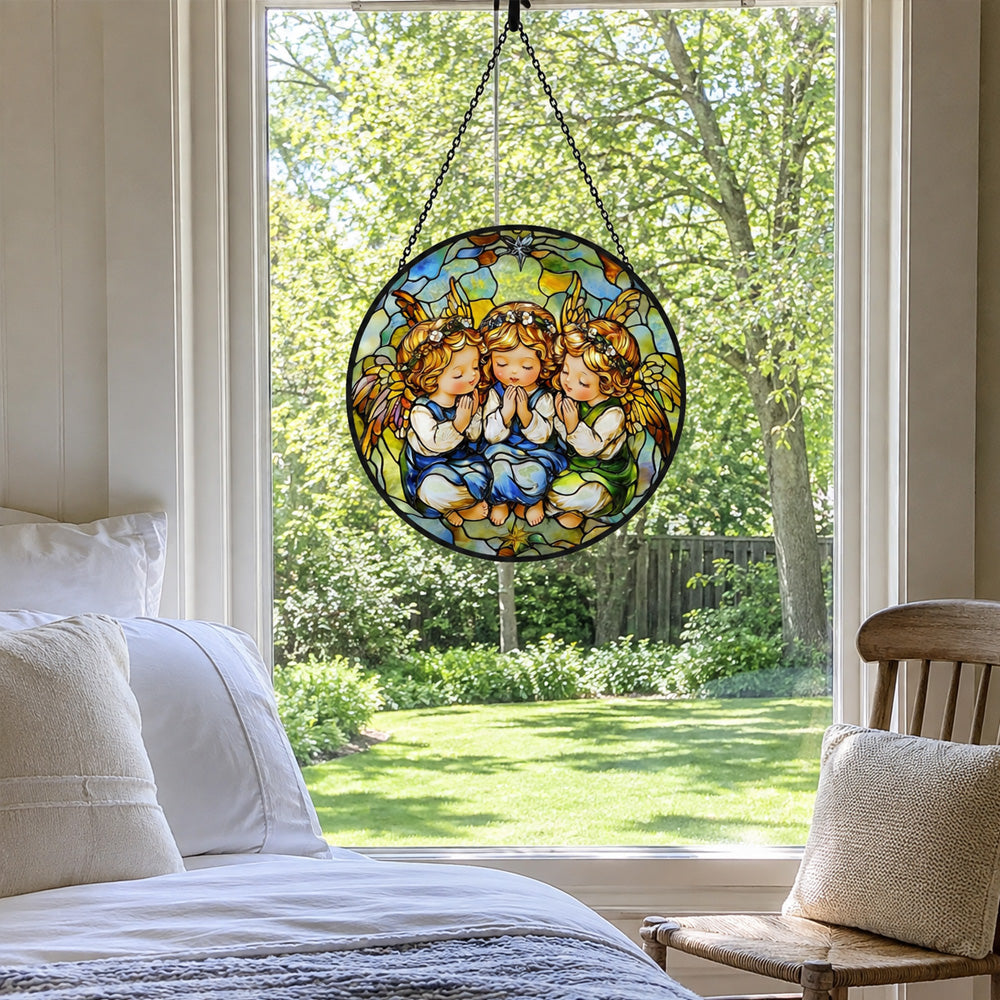 Praying angels stained glass suncatcher window hanging, suitable for home and garden decoration