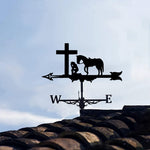 Praying cowboy metal weather vane with directional arrows and mounting rod, outdoor roof and garden decoration