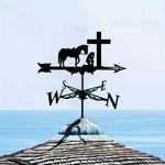 Praying cowboy metal weather vane with directional arrows and mounting rod, outdoor roof and garden decoration