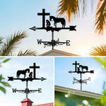 Praying cowboy metal weather vane with directional arrows and mounting rod, outdoor roof and garden decoration