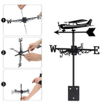 Private plane metal weather vane with directional arrows and mounting rod, outdoor roof and garden decoration