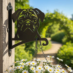 Pug metal hanging basket bracket mounted on outdoor wall for plant decoration