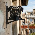 Pug metal hanging basket bracket mounted on outdoor wall for plant decoration