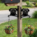 Pug metal hanging basket bracket mounted on outdoor wall for plant decoration