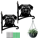 Pug metal hanging basket bracket mounted on outdoor wall for plant decoration