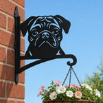 Pug metal hanging basket bracket mounted on outdoor wall for plant decoration
