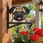 Pug metal hanging basket bracket mounted on outdoor wall for plant decoration