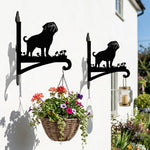 Pug metal hanging basket bracket mounted on outdoor wall for plant decoration