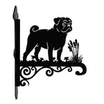 Pug metal hanging basket bracket mounted on outdoor wall for plant decoration
