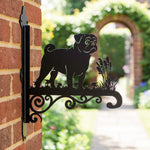 Pug metal hanging basket bracket mounted on outdoor wall for plant decoration