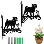 Pug metal hanging basket bracket mounted on outdoor wall for plant decoration