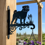 Pug metal hanging basket bracket mounted on outdoor wall for plant decoration