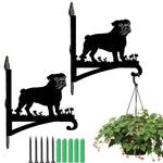 Pug metal hanging basket bracket mounted on outdoor wall for plant decoration