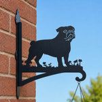 Pug metal hanging basket bracket mounted on outdoor wall for plant decoration