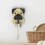 Wooden pug dog wall hook key and leash holder for home entryway organizer