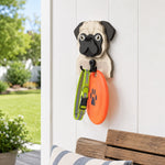 Wooden pug dog wall hook key and leash holder for home entryway organizer