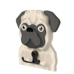 Wooden pug dog wall hook key and leash holder for home entryway organizer