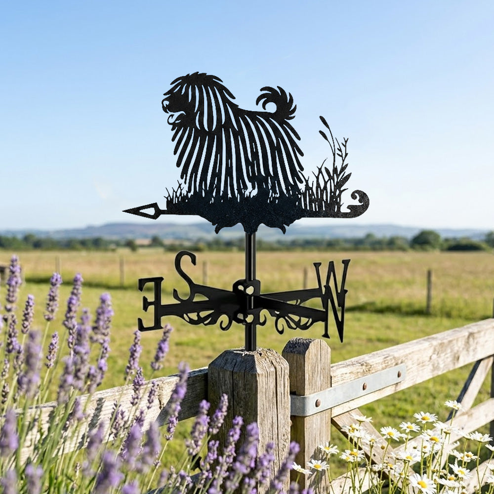 Puli metal weather vane with directional arrows and mounting rod, outdoor roof and garden decoration